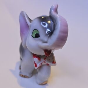 Ceramic Elephant Figurine with Red Bow Japan